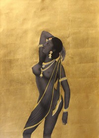 Shamsuddin Tanwri, 20 x 28 Inch, Graphite Gold and Silver Leaf on Paper, Figurative Painting, AC-SUT-031
